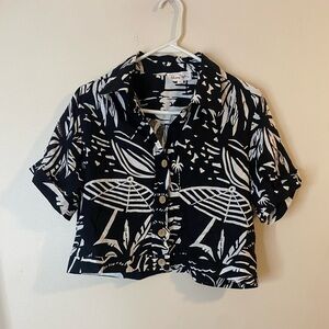 Panama Jack women’s linen blend Black White Beach Summer crop Shirt NWOT